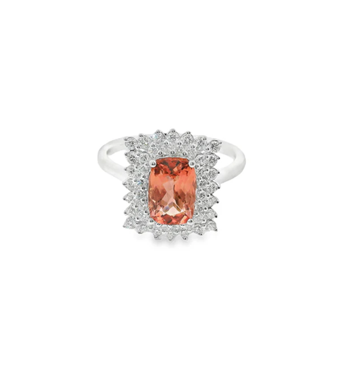 14KT WHITE GOLD PINK TOURMALINE AND DIAMONDS RING