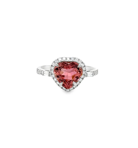 14KT WHITE GOLD PINK TOURMALINE AND DIAMONDS RING