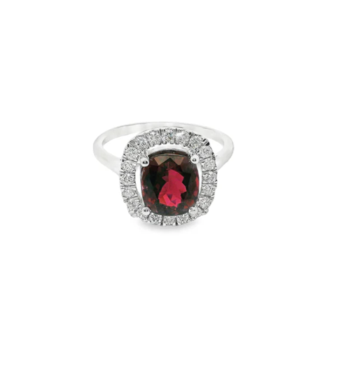 14KT WHITE GOLD PINK TOURMALINE AND DIAMONDS RING