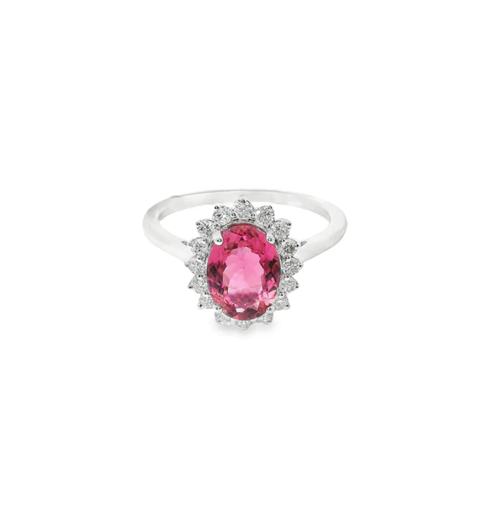 14KT WHITE GOLD PINK TOURMALINE AND DIAMONDS RING