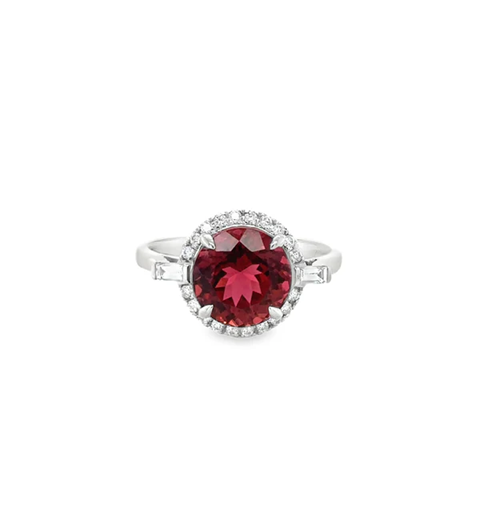 14KT WHITE GOLD PINK TOURMALINE AND DIAMONDS RING