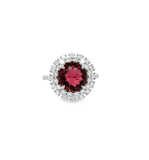 14KT WHITE GOLD PINK TOURMALINE AND DIAMONDS RING