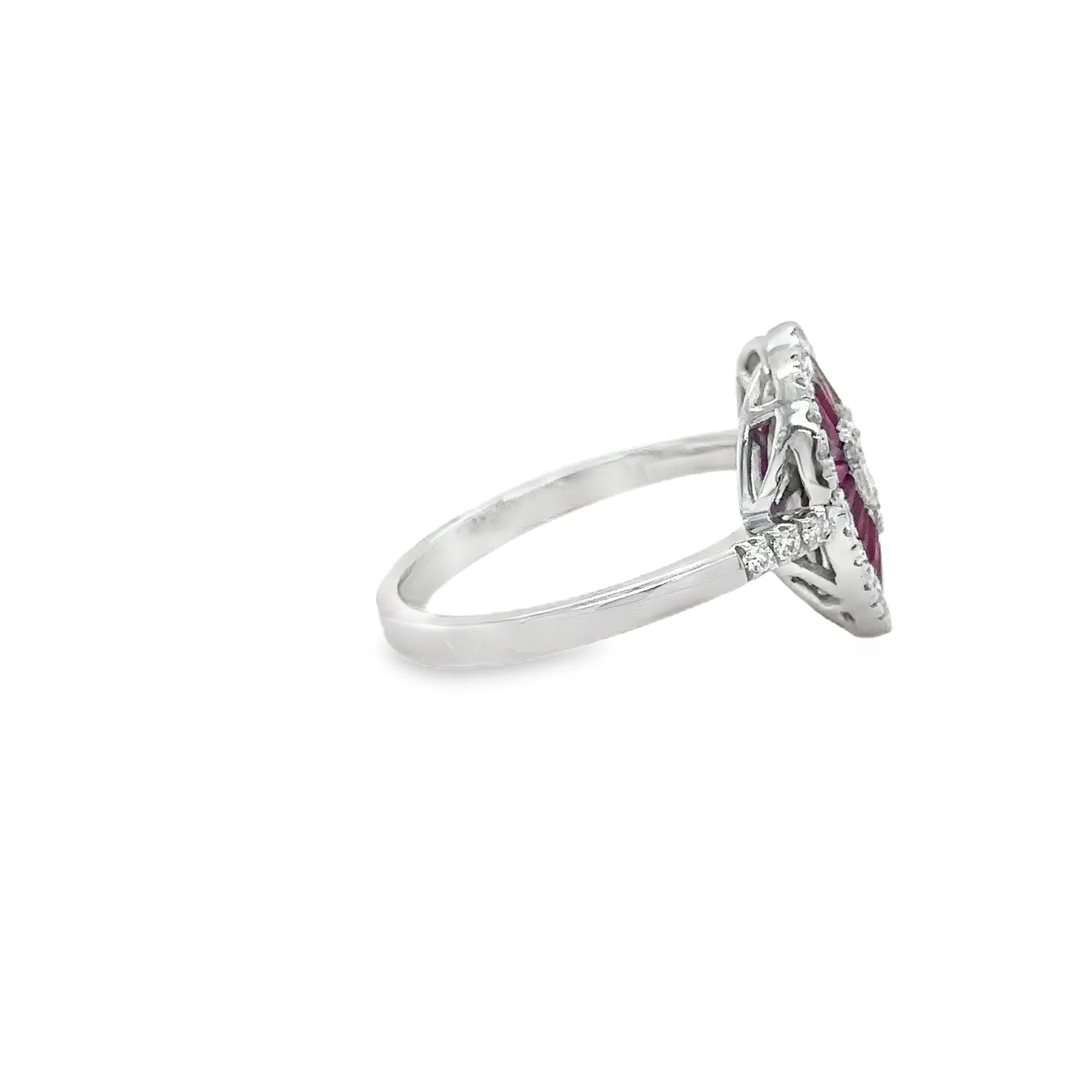 14KT WHITE GOLD RUBY AND DIAMONDS HEART RING