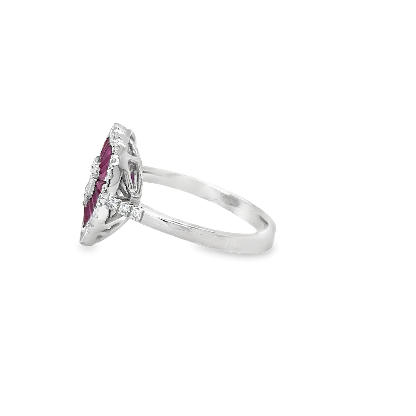 14KT WHITE GOLD RUBY AND DIAMONDS HEART RING