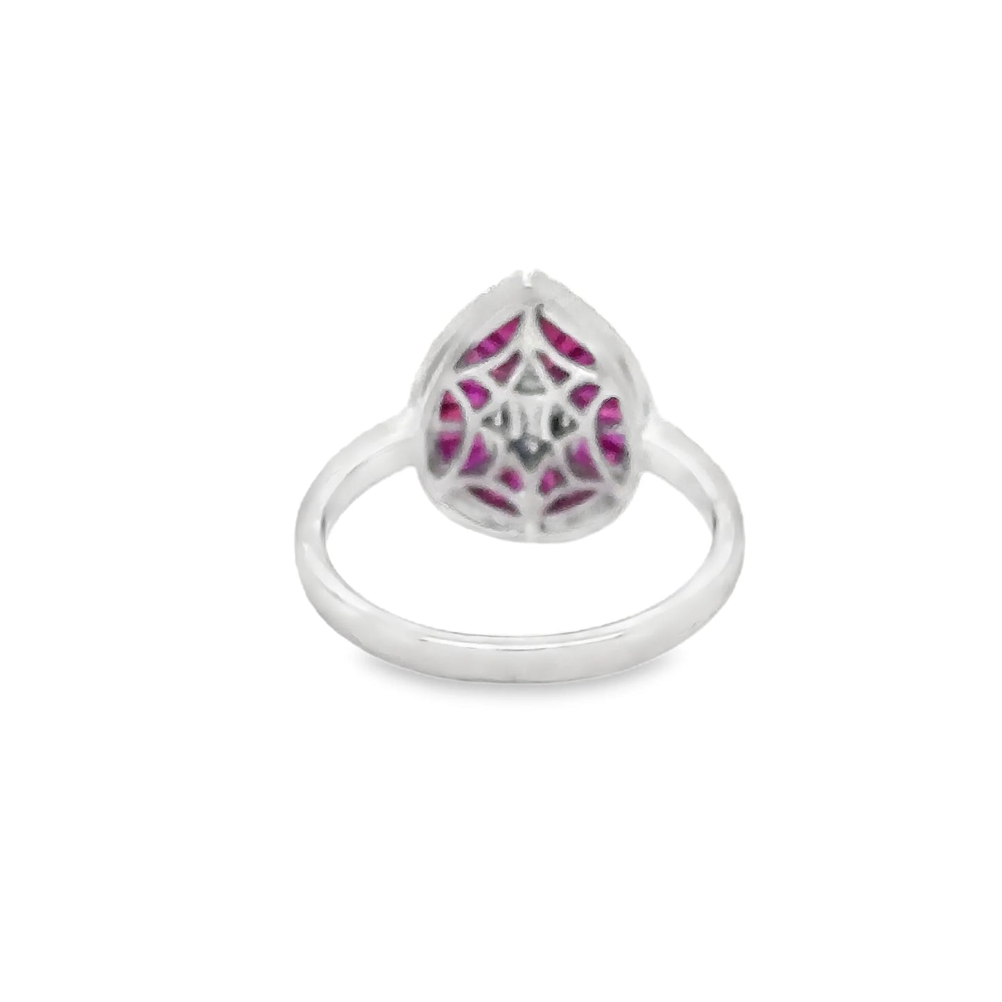 14KT WHITE GOLD RUBY AND DIAMONDS PEAR SHAPE RING