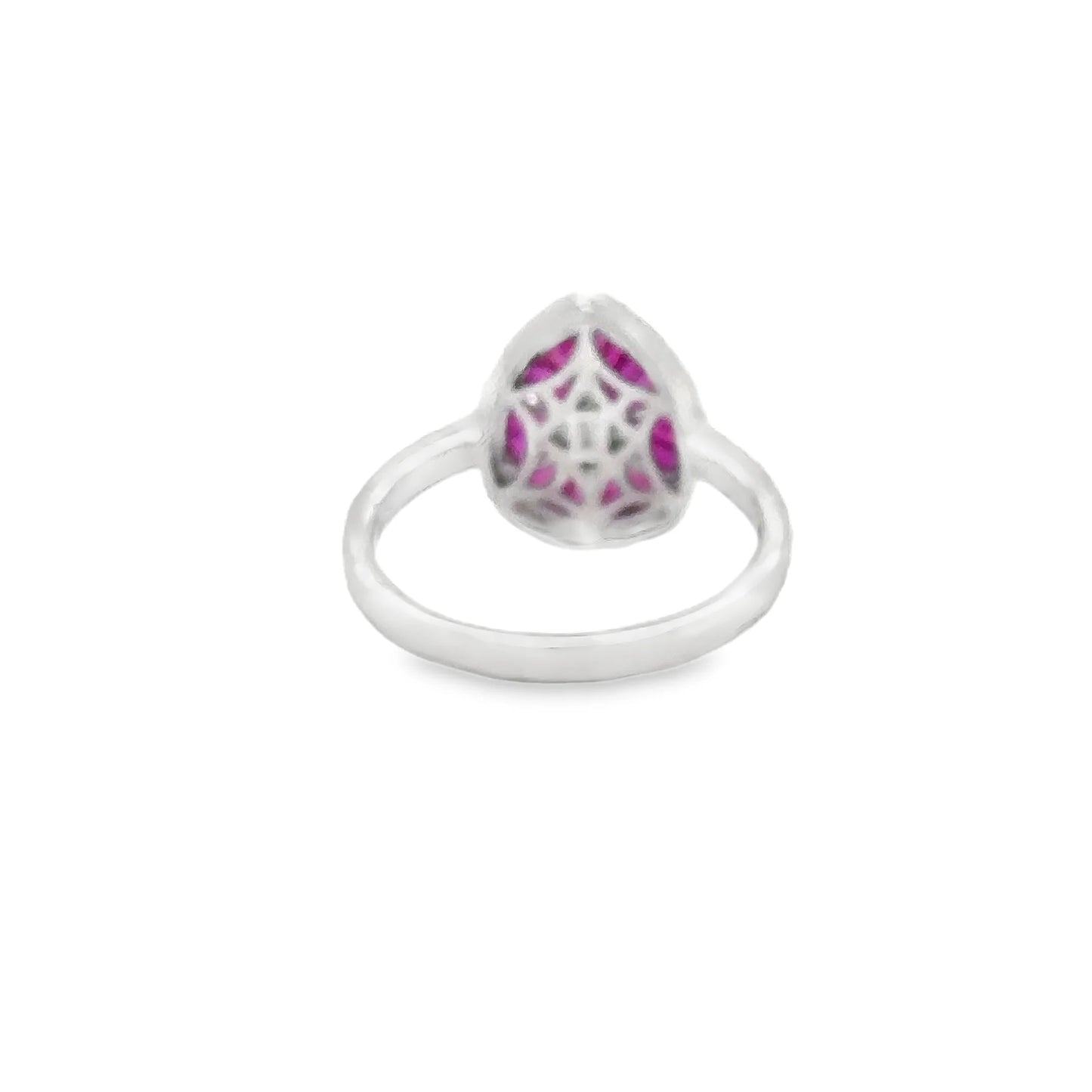14KT WHITE GOLD RUBY AND DIAMONDS PEAR SHAPE RING
