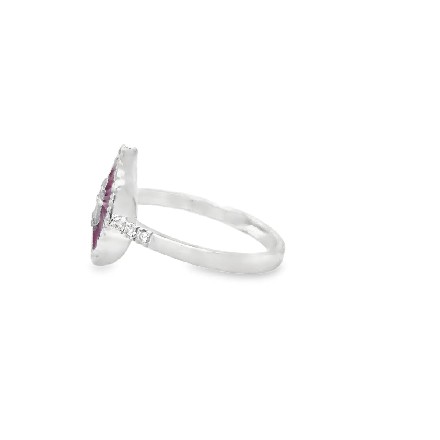 14KT WHITE GOLD RUBY AND DIAMONDS PEAR SHAPE RING