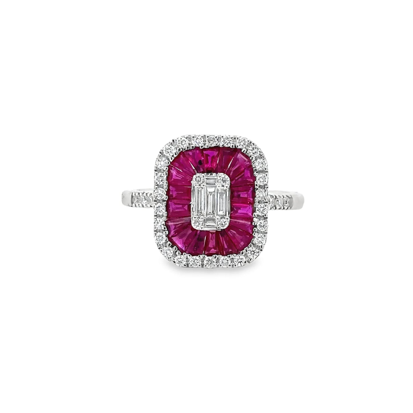 14KT WHITE GOLD RUBY AND DIAMONDS RING