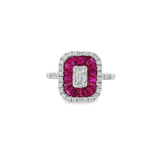 14KT WHITE GOLD RUBY AND DIAMONDS RING