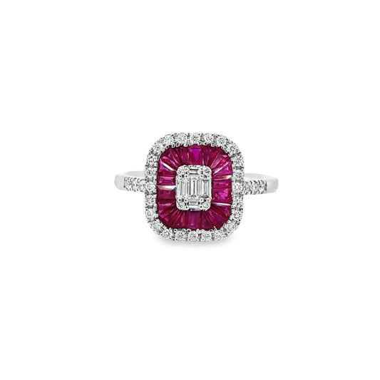 14KT WHITE GOLD RUBY AND DIAMONDS RING