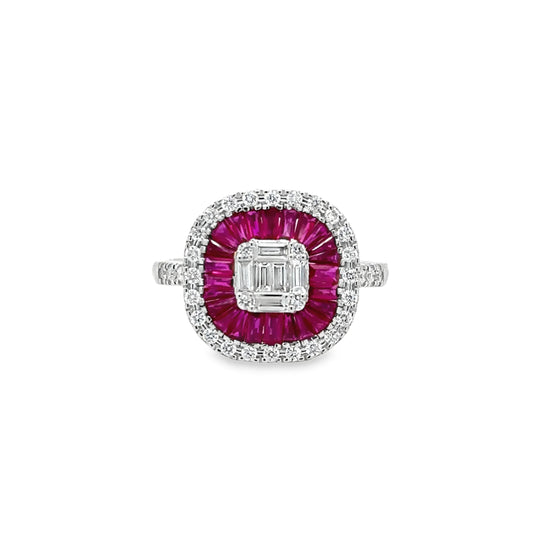 14KT WHITE GOLD RUBY AND DIAMONDS RING
