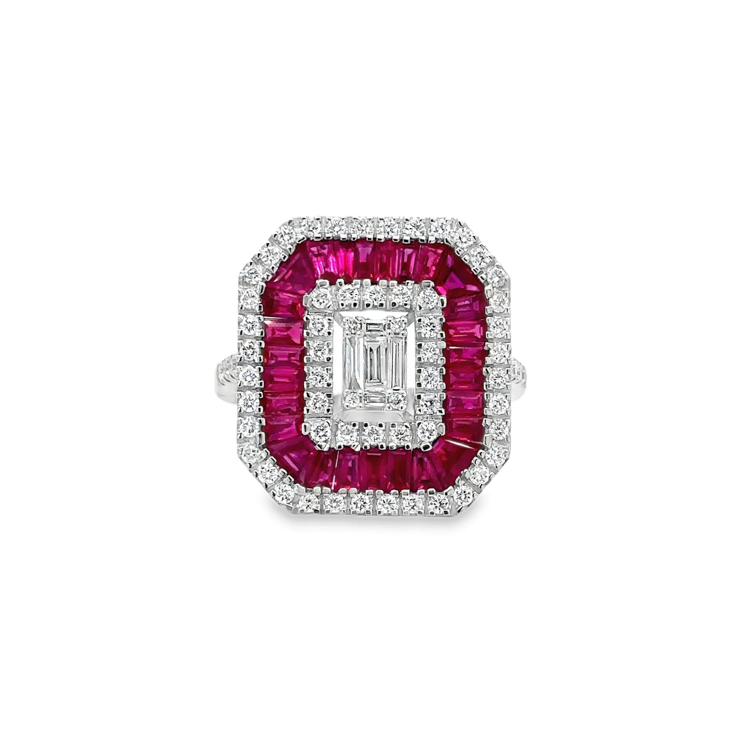 14KT WHITE GOLD RUBY AND DIAMONDS RING