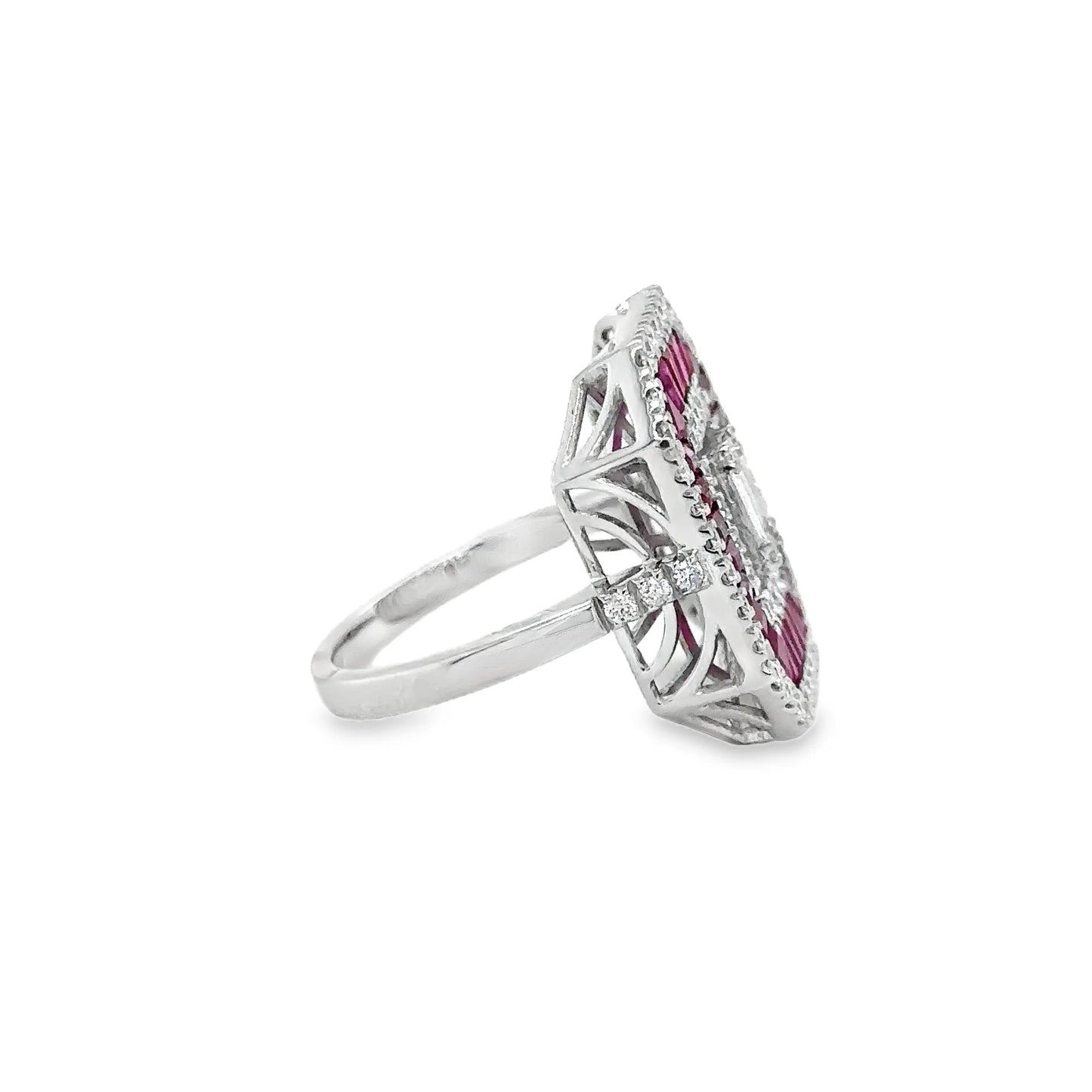 14KT WHITE GOLD RUBY AND DIAMONDS RING