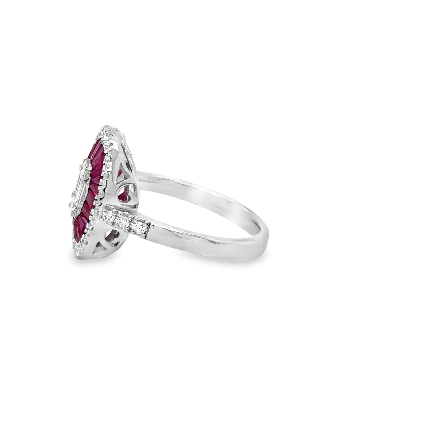 14KT WHITE GOLD RUBY AND DIAMONDS RING