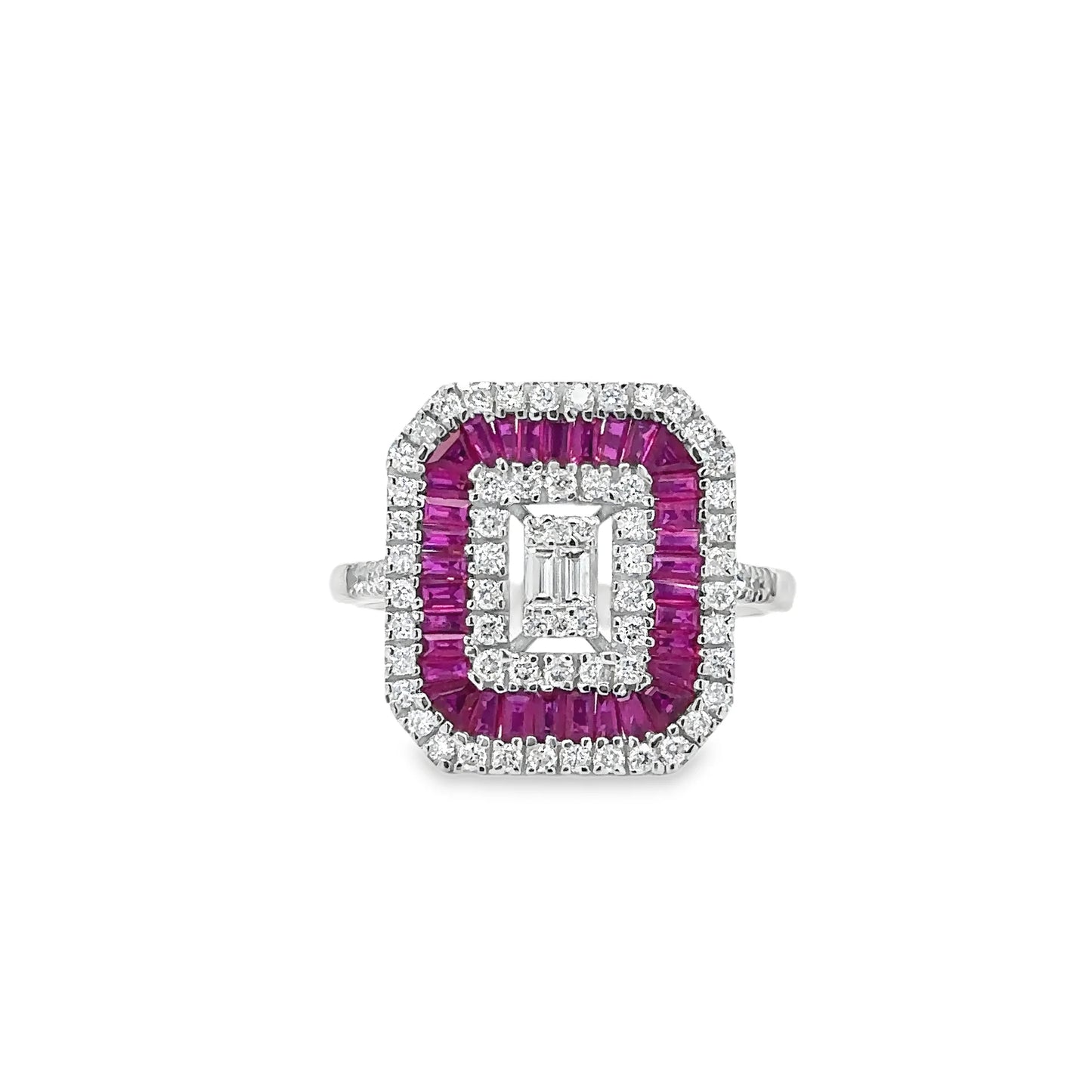 14KT WHITE GOLD RUBY AND DIAMONDS RING