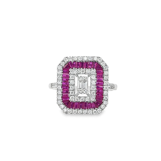 14KT WHITE GOLD RUBY AND DIAMONDS RING
