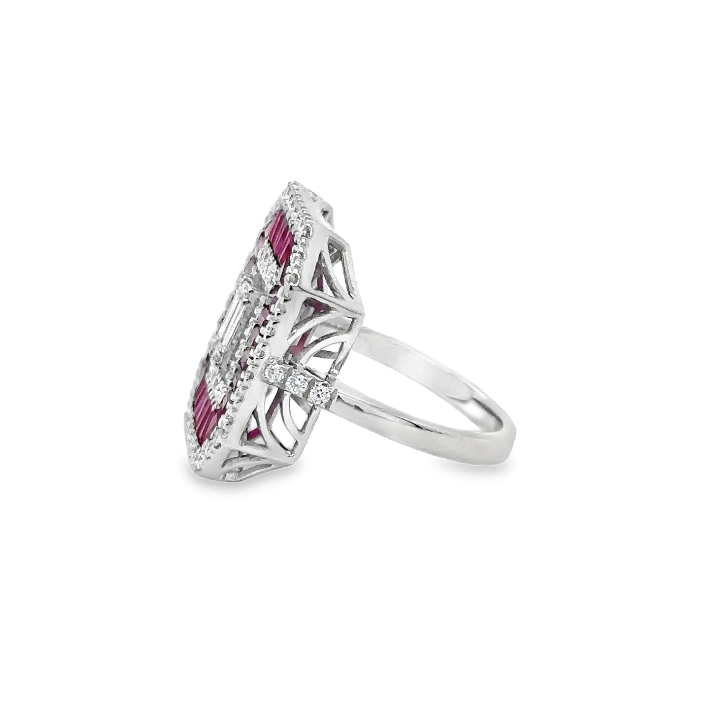 14KT WHITE GOLD RUBY AND DIAMONDS RING