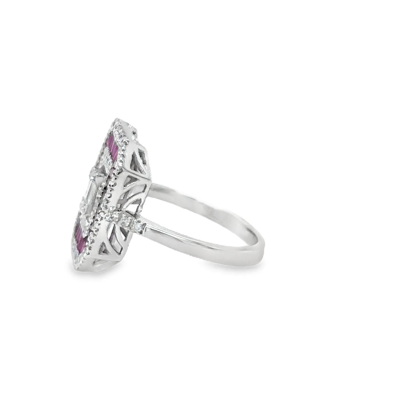 14KT WHITE GOLD RUBY AND DIAMONDS RING