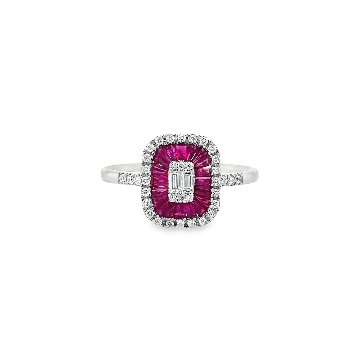 14KT WHITE GOLD RUBY AND DIAMONDS RING