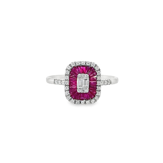 14KT WHITE GOLD RUBY AND DIAMONDS RING