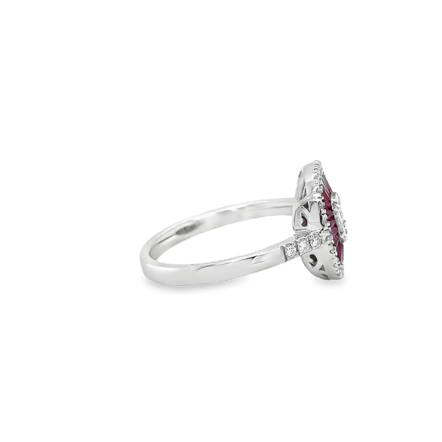 14KT WHITE GOLD RUBY AND DIAMONDS RING