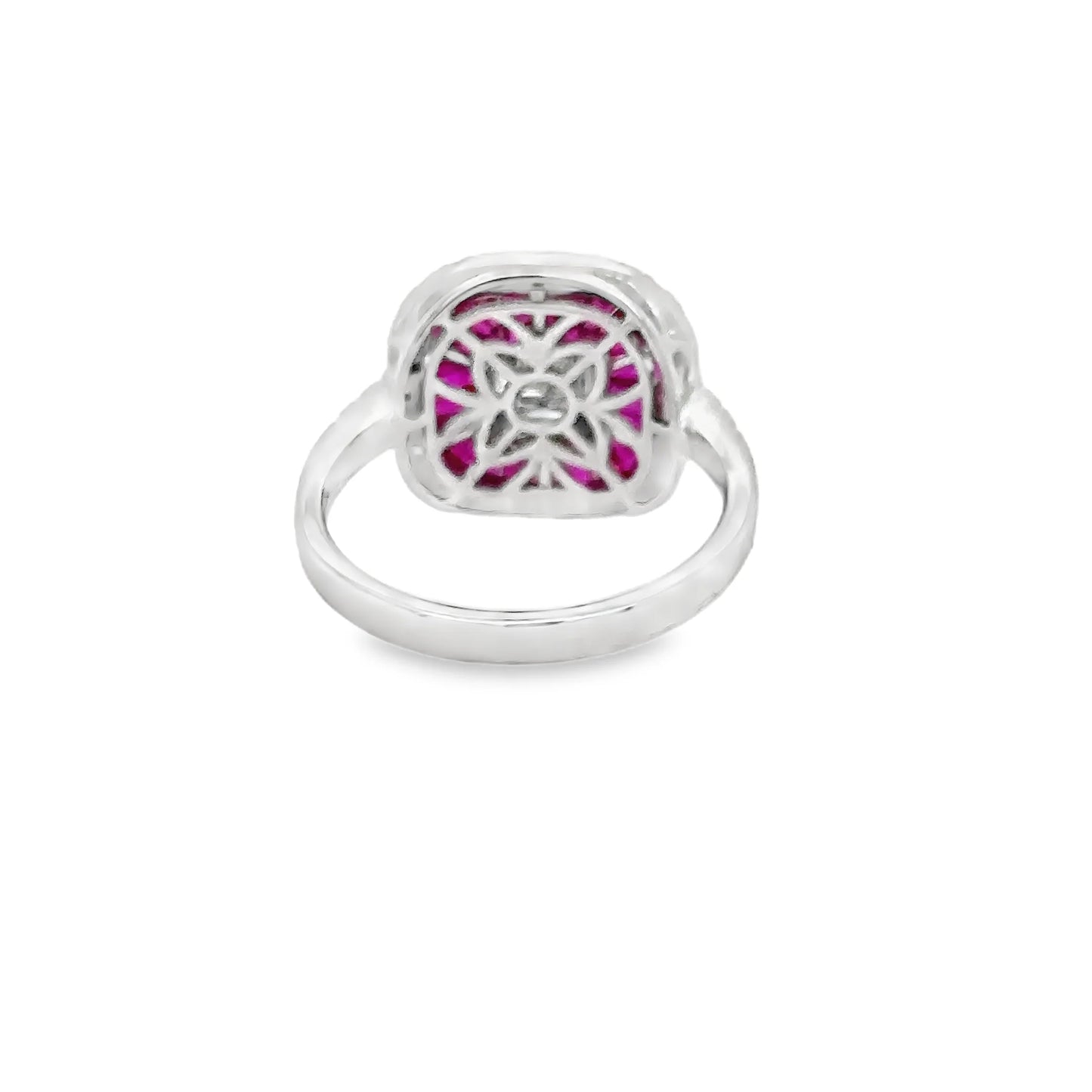 14KT WHITE GOLD RUBY AND DIAMONDS RING