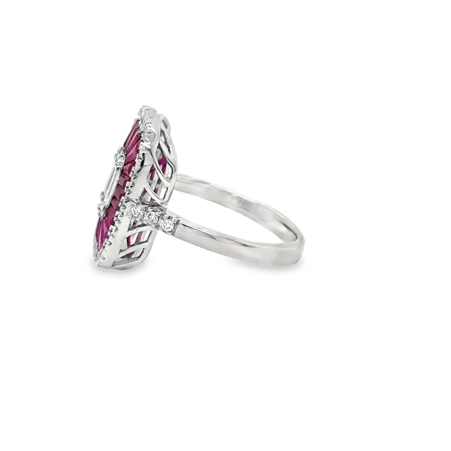 14KT WHITE GOLD RUBY AND DIAMONDS RING