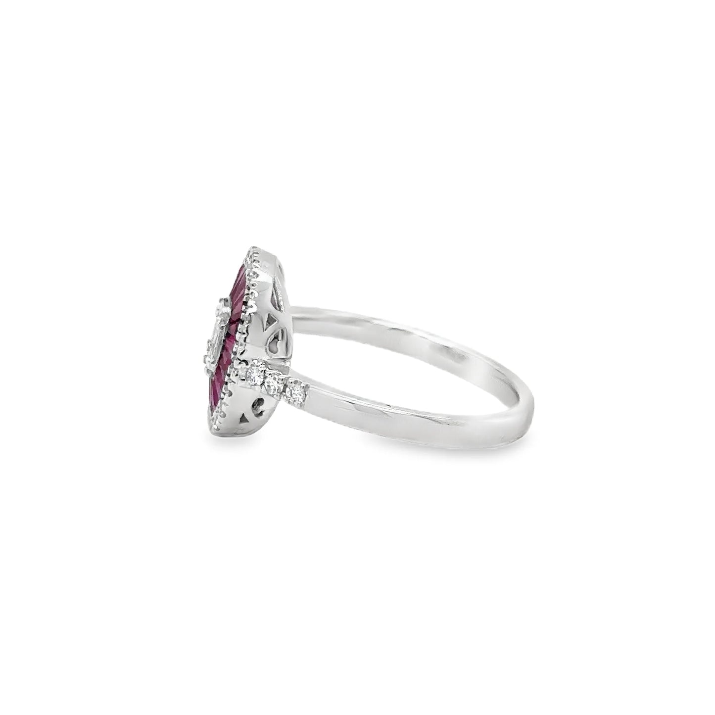14KT WHITE GOLD RUBY AND DIAMONDS RING