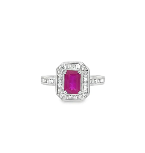 14KT WHITE GOLD RUBY AND DIAMONDS RING