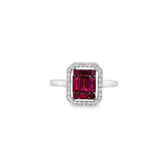 14KT WHITE GOLD RUBY AND DIAMONDS RING