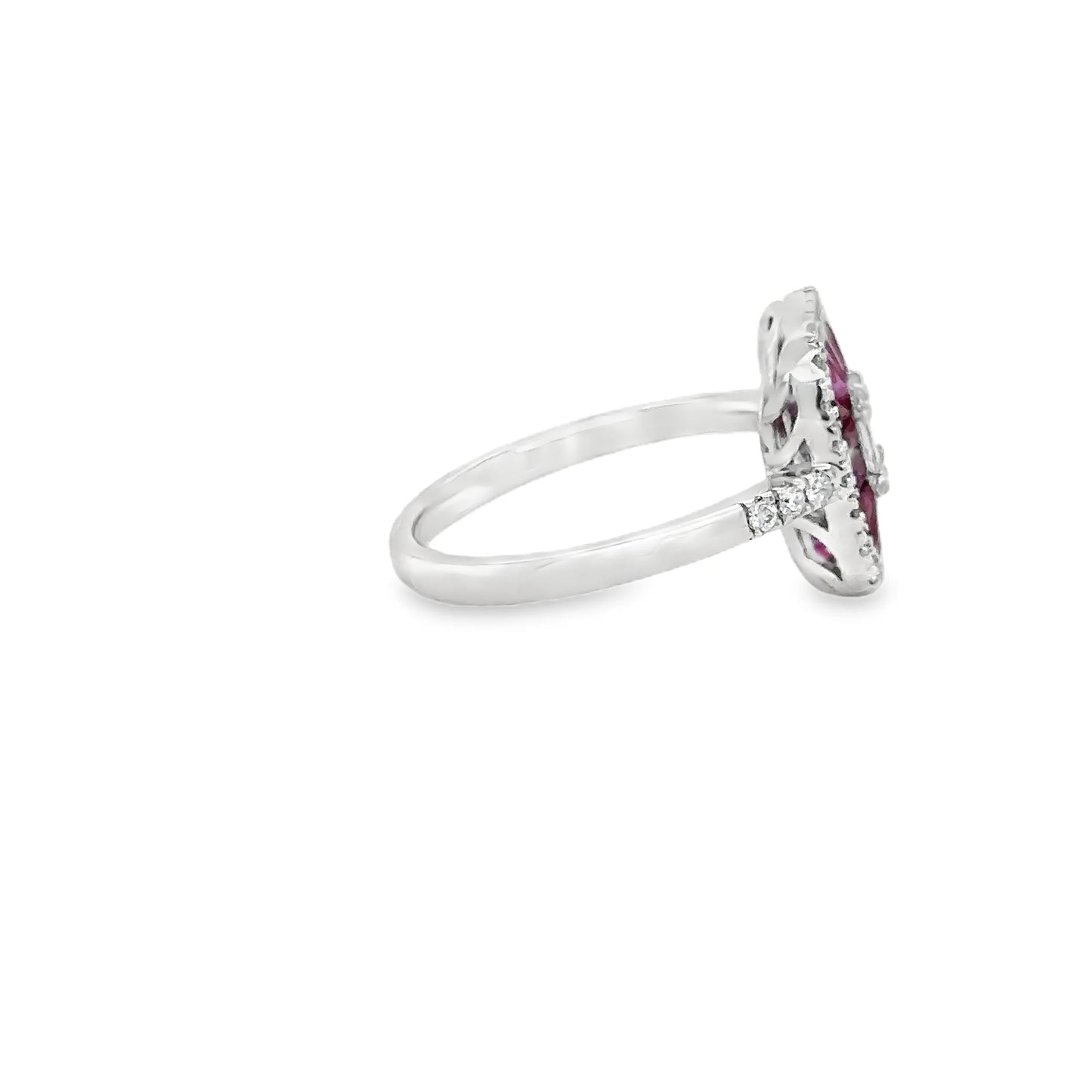 14KT WHITE GOLD RUBY AND DIAMONDS RING