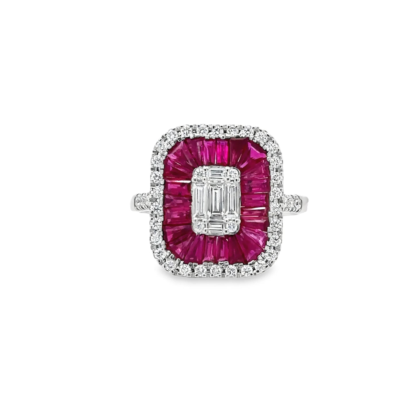 14KT WHITE GOLD RUBY AND DIAMONDS RING