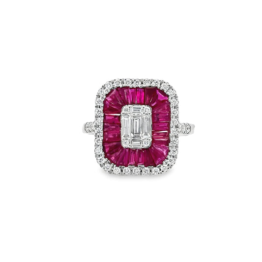 14KT WHITE GOLD RUBY AND DIAMONDS RING
