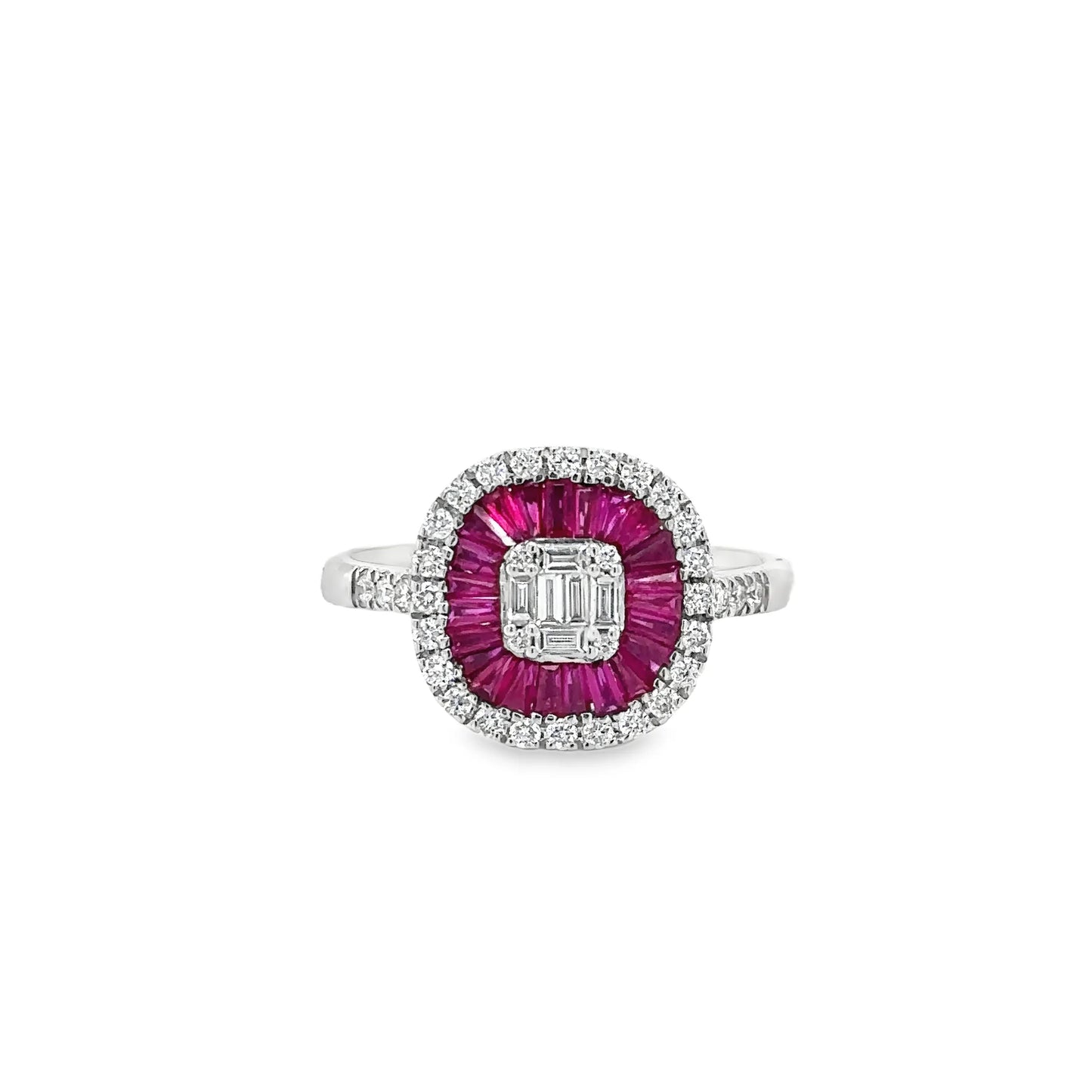14KT WHITE GOLD RUBY AND DIAMONDS RING