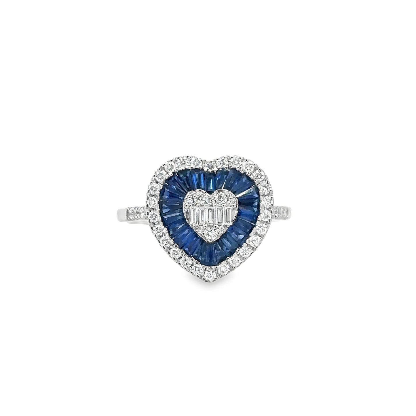 14KT WHITE GOLD SAPPHIRE AND DIAMONDS HEART RING