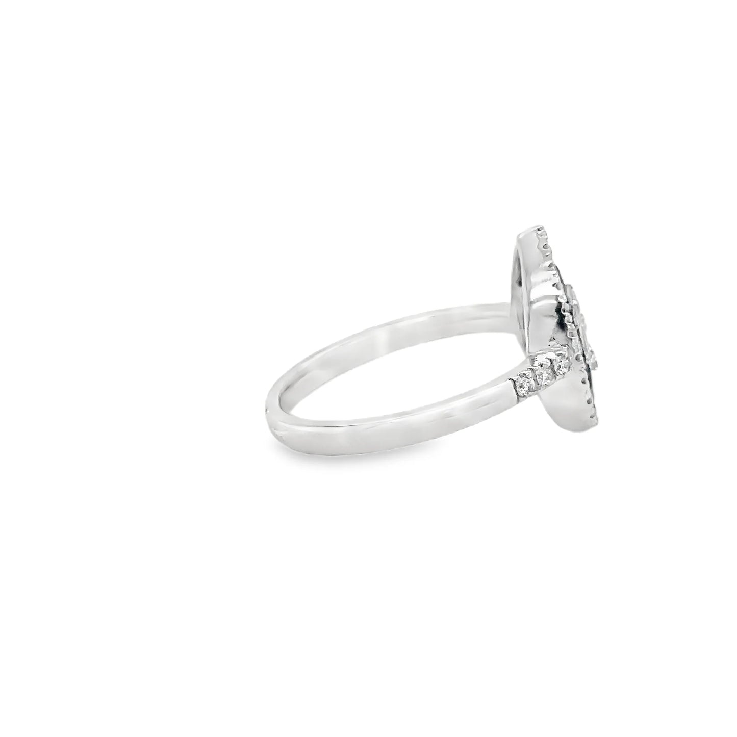 14KT WHITE GOLD SAPPHIRE AND DIAMONDS PEAR SHAPE RING