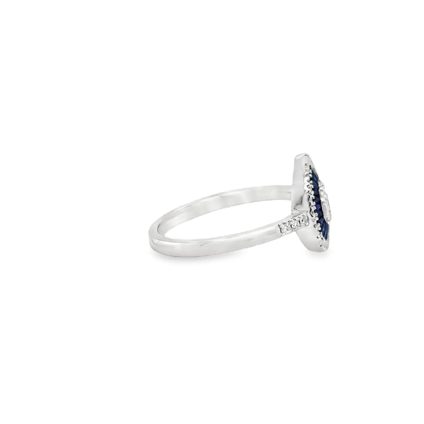 14KT WHITE GOLD SAPPHIRE AND DIAMONDS PEAR SHAPE RING
