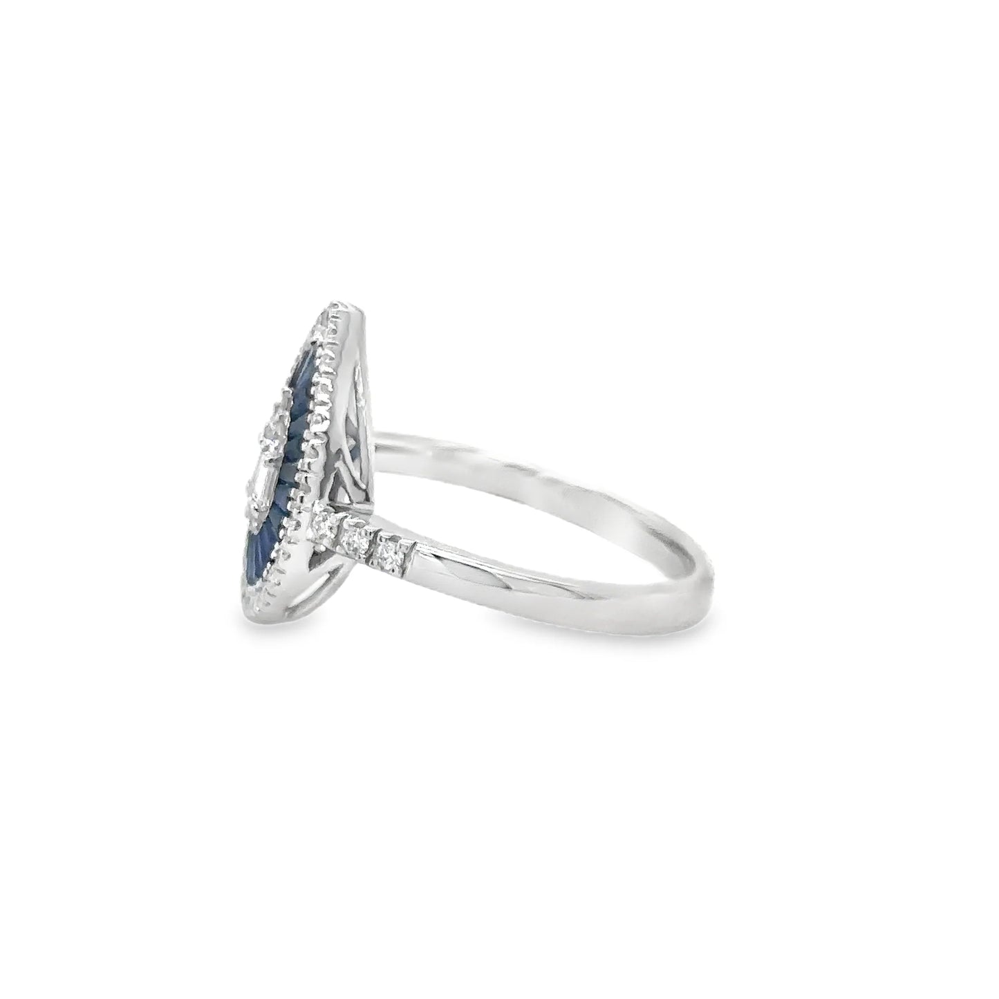 14KT WHITE GOLD SAPPHIRE AND DIAMONDS PEAR SHAPE RING