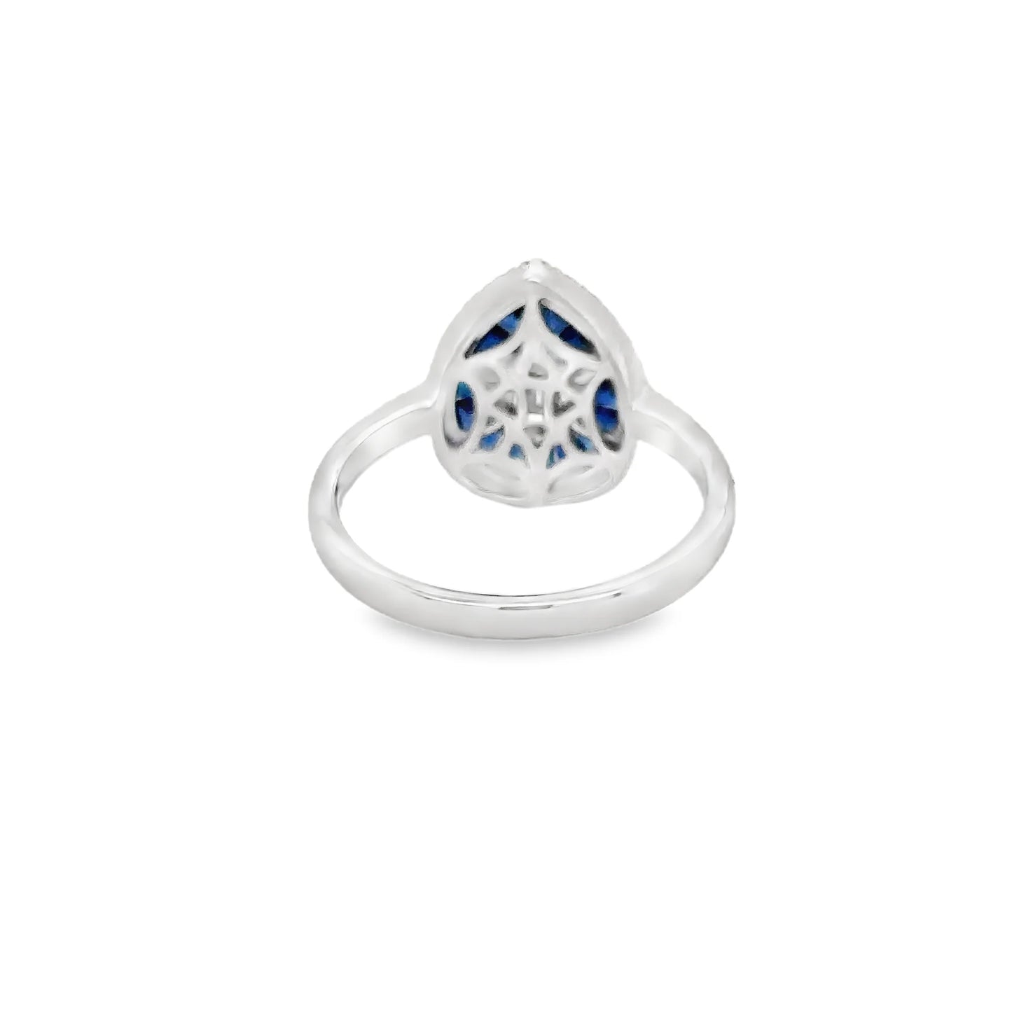 14KT WHITE GOLD SAPPHIRE AND DIAMONDS PEAR SHAPE RING