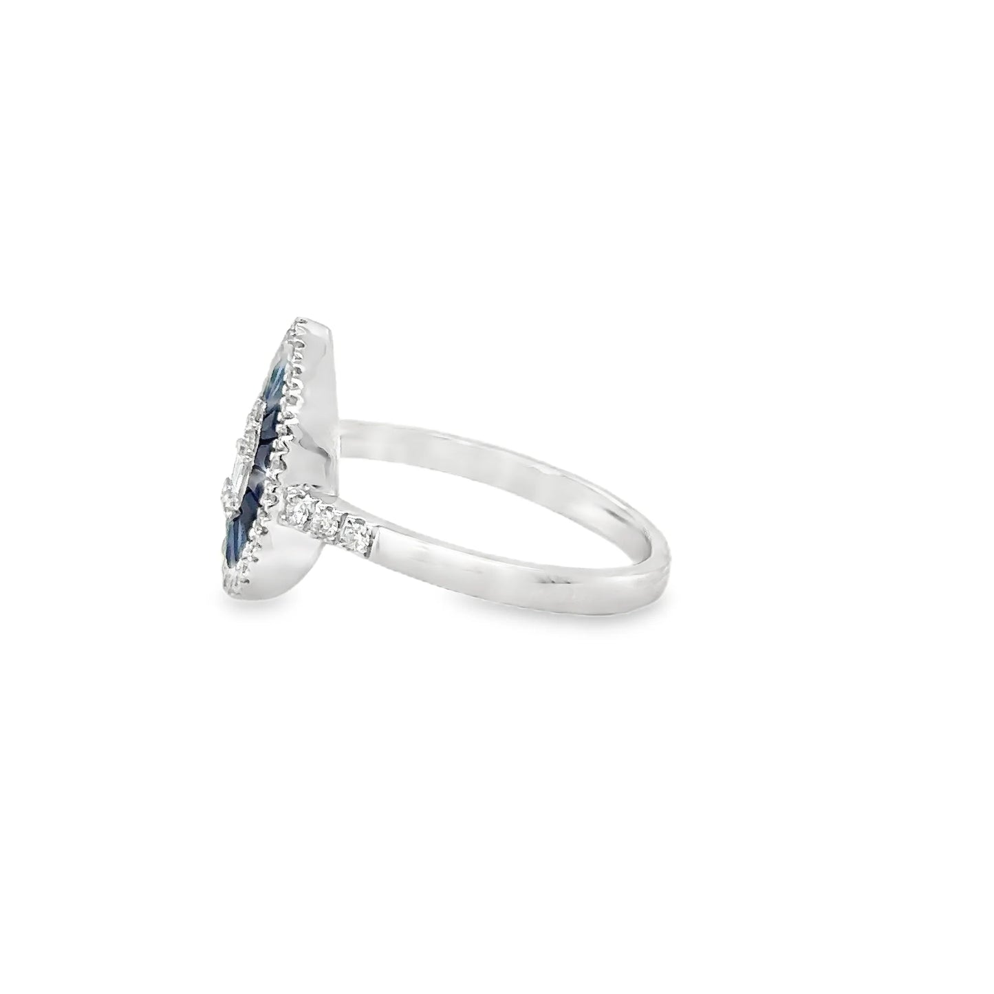 14KT WHITE GOLD SAPPHIRE AND DIAMONDS PEAR SHAPE RING