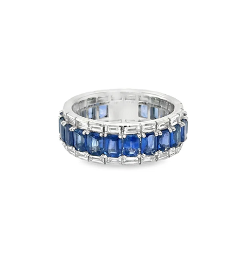 14KT WHITE GOLD SAPPHIRE AND DIAMONDS RING
