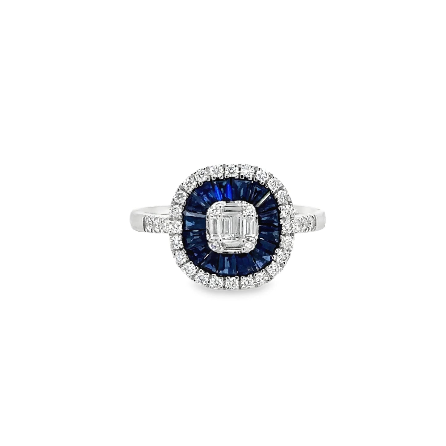 14KT WHITE GOLD SAPPHIRE AND DIAMONDS RING