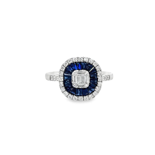 14KT WHITE GOLD SAPPHIRE AND DIAMONDS RING