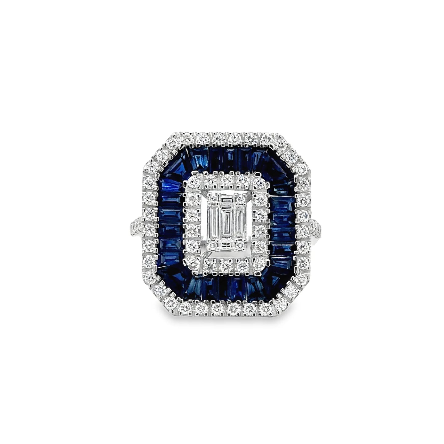 14KT WHITE GOLD SAPPHIRE AND DIAMONDS RING