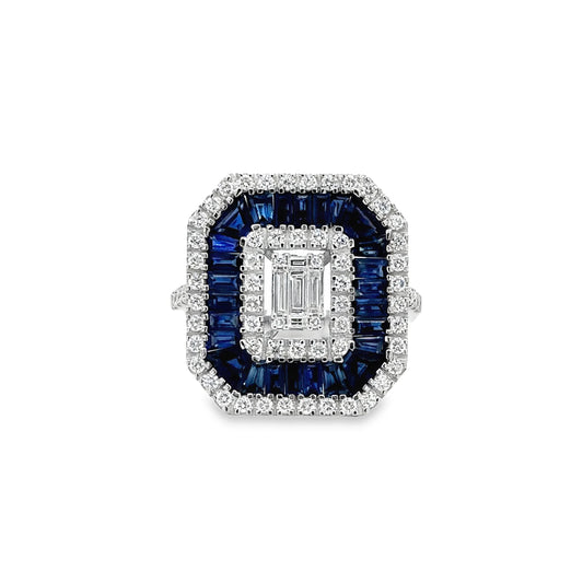 14KT WHITE GOLD SAPPHIRE AND DIAMONDS RING