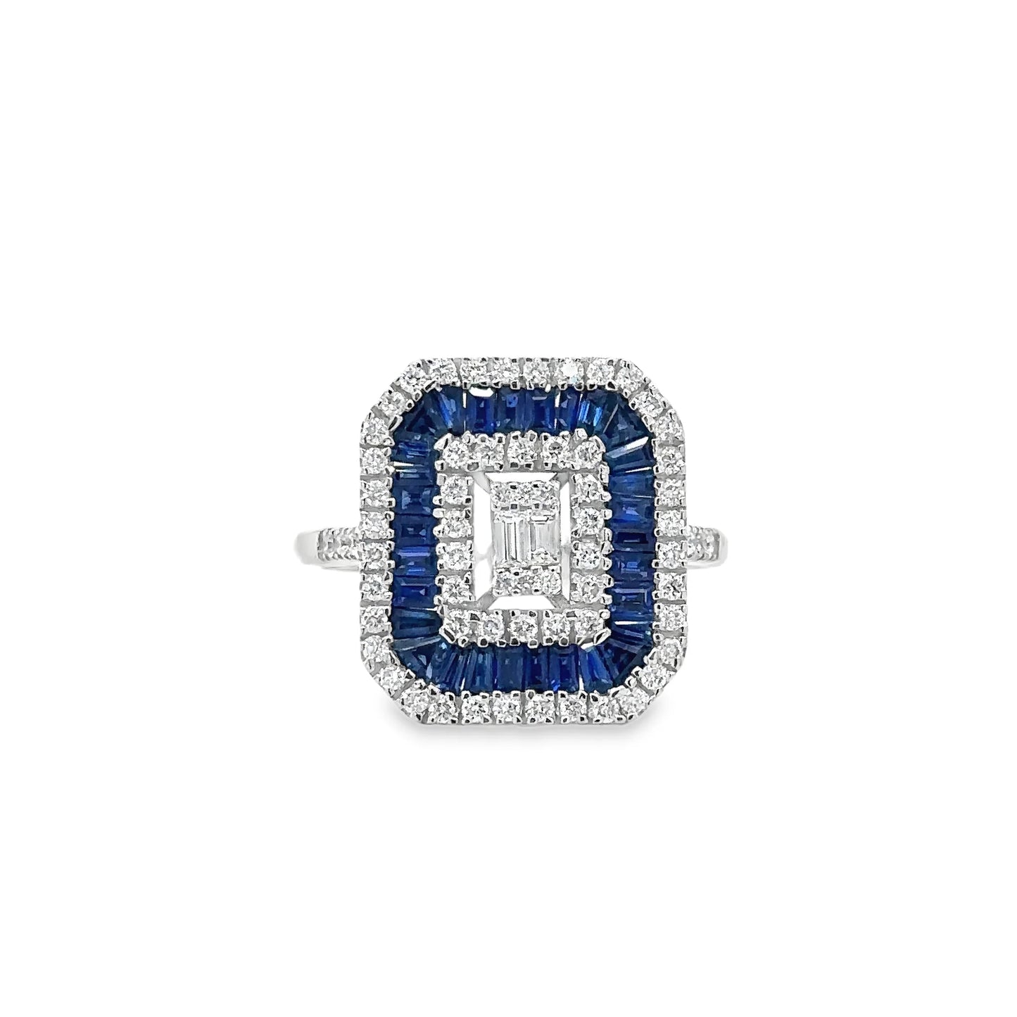 14KT WHITE GOLD SAPPHIRE AND DIAMONDS RING