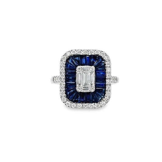 14KT WHITE GOLD SAPPHIRE AND DIAMONDS RING