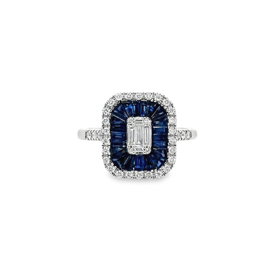 14KT WHITE GOLD SAPPHIRE AND DIAMONDS RING