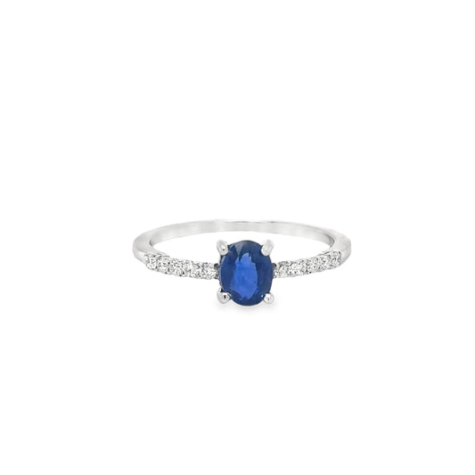 14KT WHITE GOLD SAPPHIRE AND DIAMONDS RING