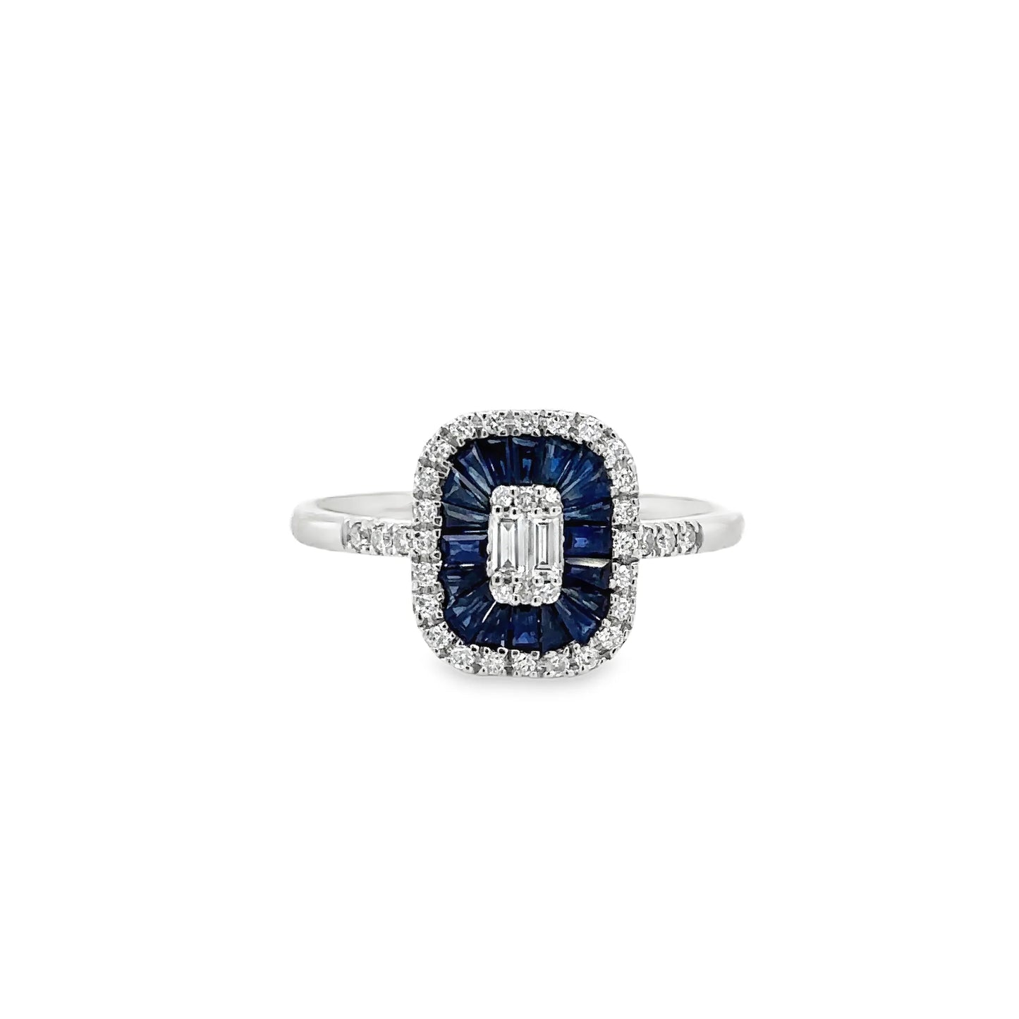 14KT WHITE GOLD SAPPHIRE AND DIAMONDS RING